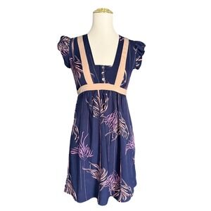 Shop With Velocity S Navy Floral Babydoll Mini Dress Empire Waist Y2K Boho